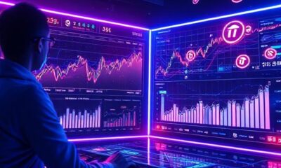 Futuristic AI-powered crypto trading dashboard showcasing Crypto30x.com TNT platform with neon-lit charts and analytics