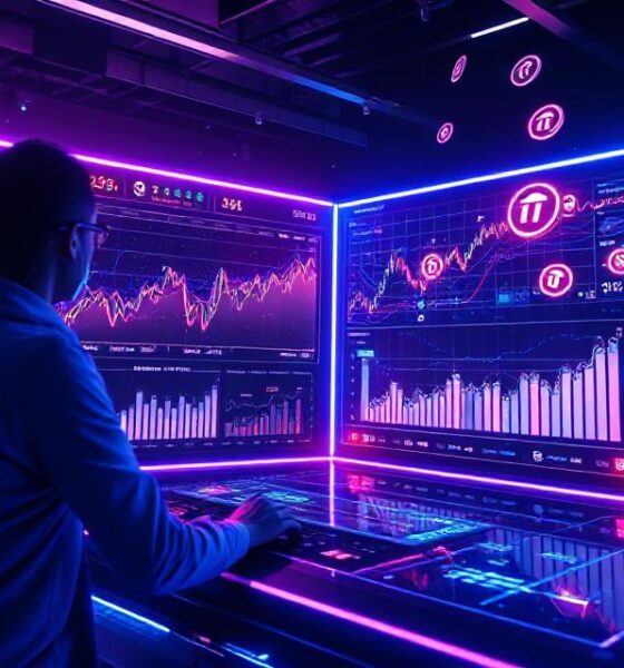 Futuristic AI-powered crypto trading dashboard showcasing Crypto30x.com TNT platform with neon-lit charts and analytics