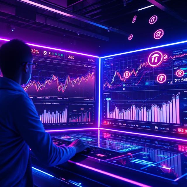 Futuristic AI-powered crypto trading dashboard showcasing Crypto30x.com TNT platform with neon-lit charts and analytics